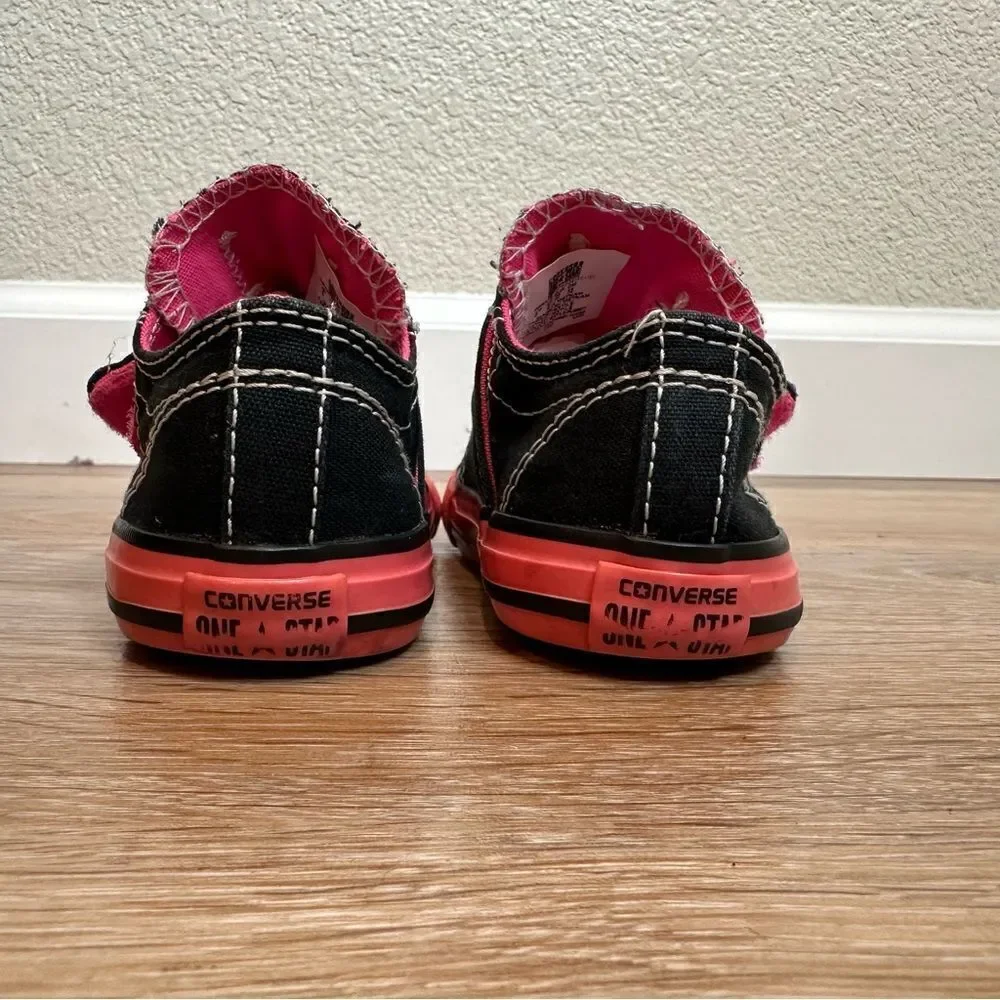 Converse Baby Girl Size 6 Pink Black Vilcro Sneaker Shoes